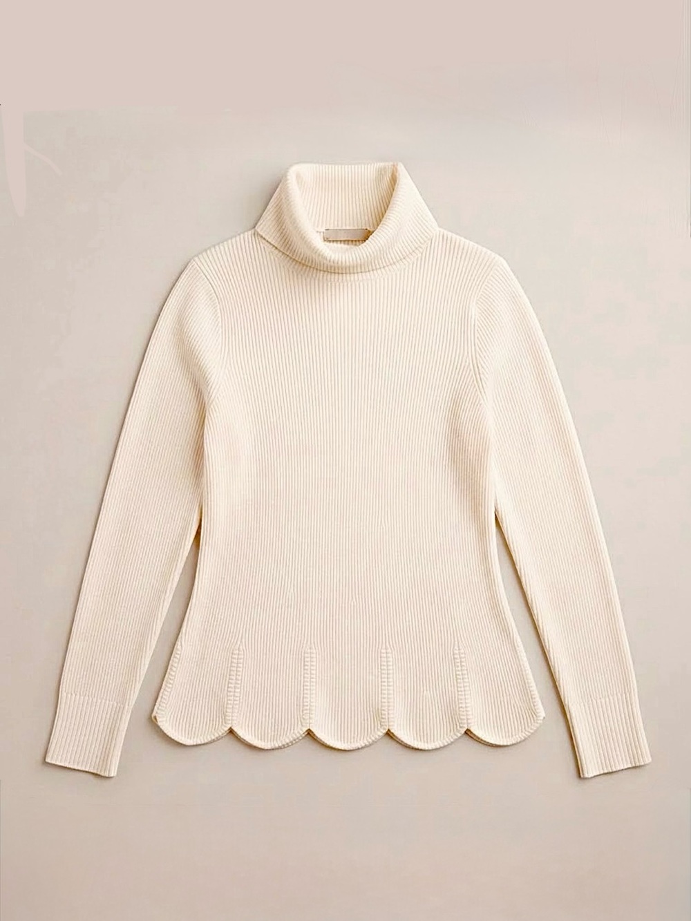 Etcetera Cream Scalloped Hem Turtleneck Sweater